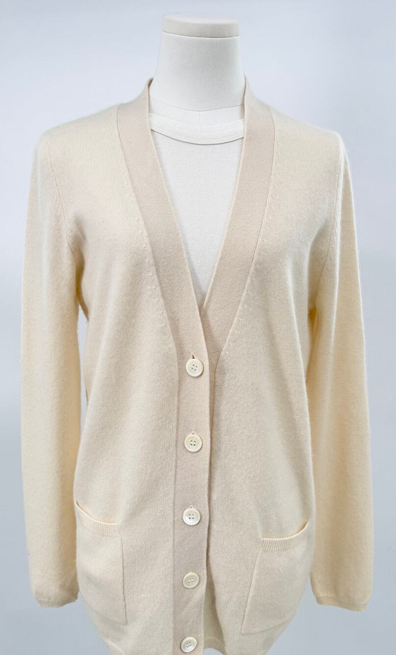 Allude Cream Ivory Cashmere Cardigan Sweater V-Neck Cardi Knit Small